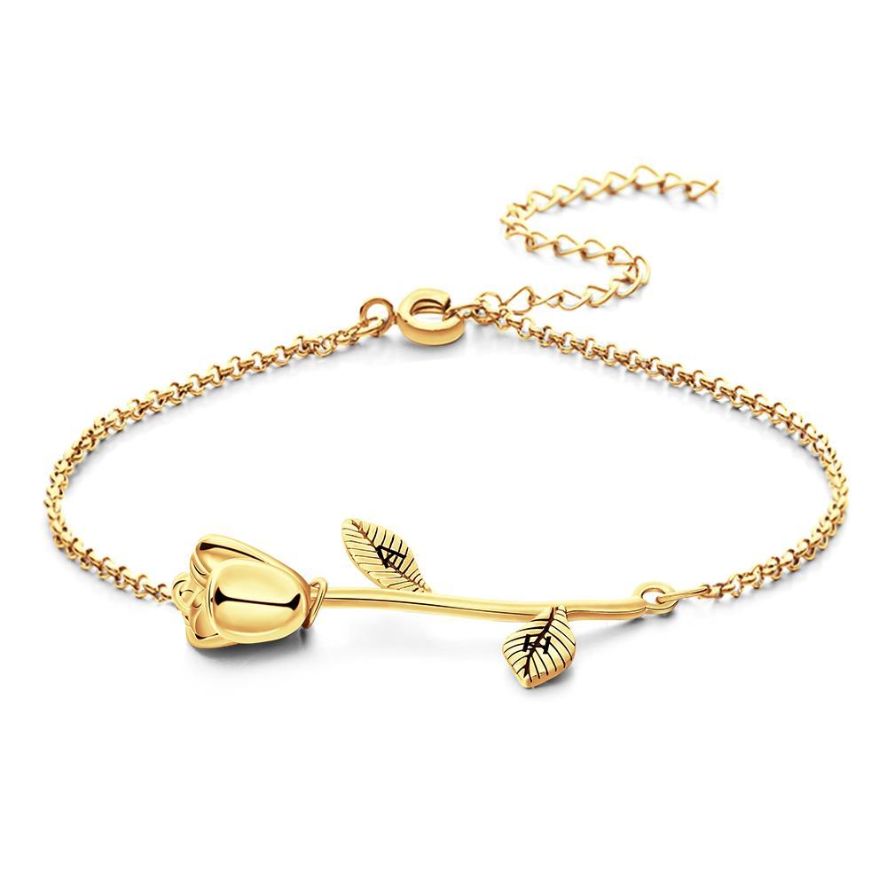 Custom Engraved Rose Bracelet Charm Bracelet Best Gift For Her Girlfriend