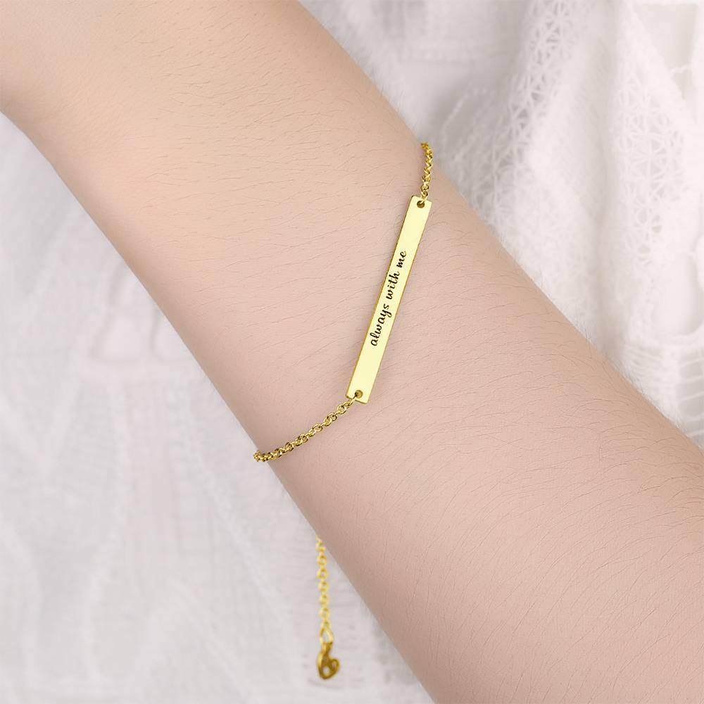Custom Engraved Bar Bracelet, Bridesmaid Gift 14K Gold Plated - Golden