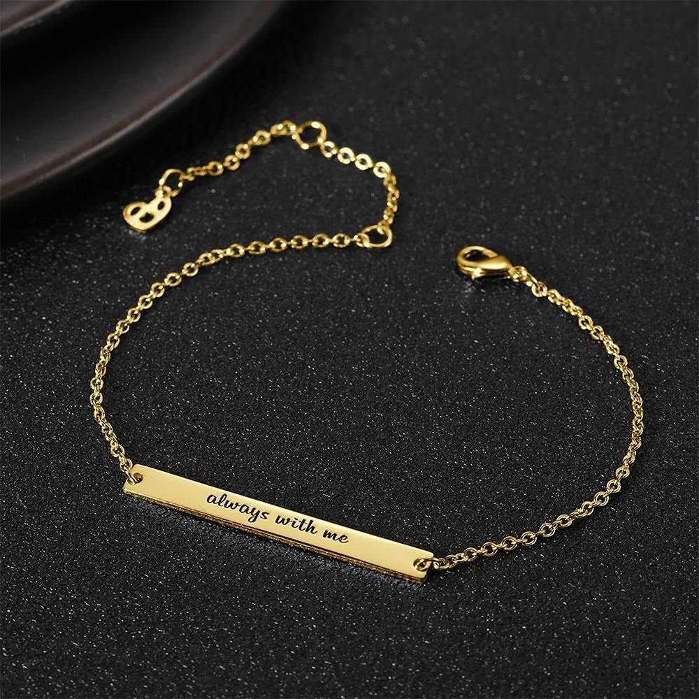 Custom Engraved Bar Bracelet, Bridesmaid Gift 14K Gold Plated - Golden