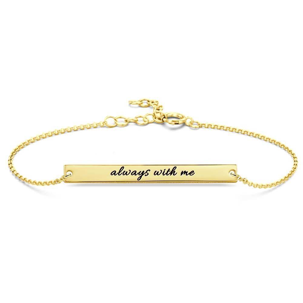 Custom Engraved Bar Bracelet, Bridesmaid Gift 14K Gold Plated - Golden