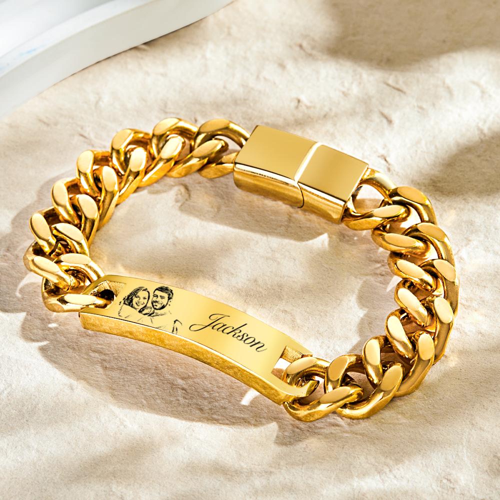 Custom Engraved Men's Bracelet Stainless Steel Photo Vintage Bracelet Jewelry Father's Day Gifts