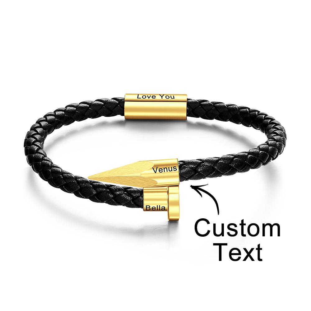 Engraved Leather Nail Bracelet Personalized Vintage Rope Bracelet Gifts For Him