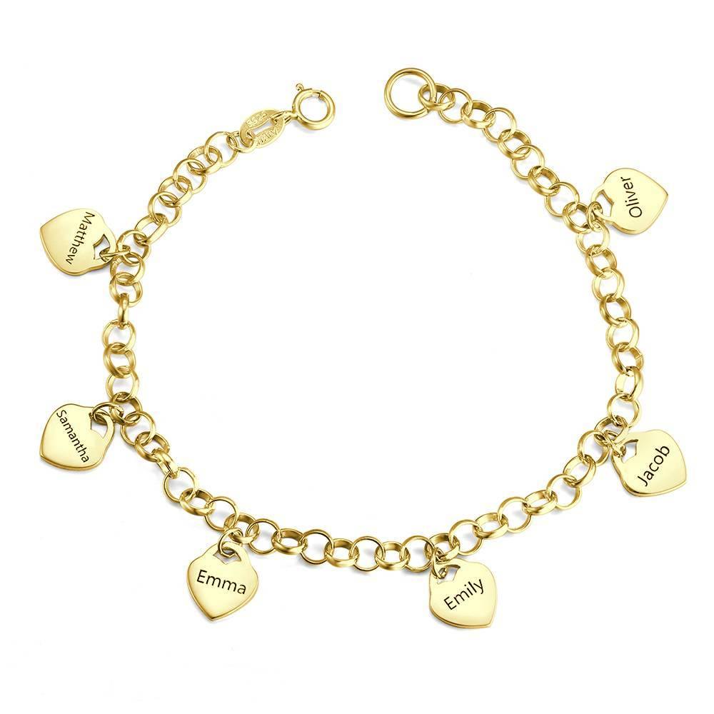 Engraved Bracelet, Name Bracelet with Heart 14K Gold Plated