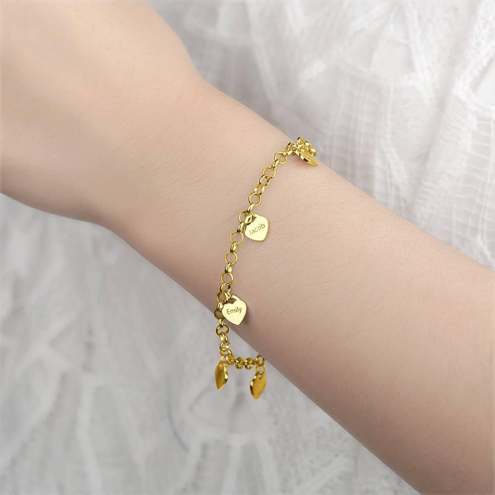 Engraved Bracelet with Heart Six Names Family Gift 14K Gold Plated