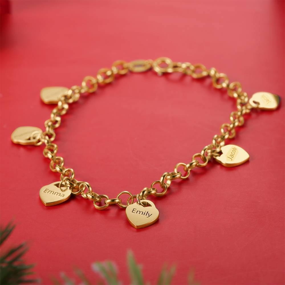 Engraved Bracelet, Name Bracelet with Heart 14K Gold Plated