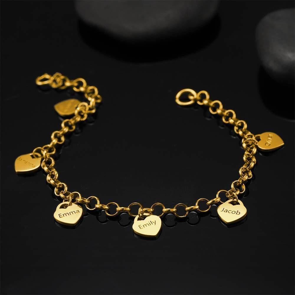 Engraved Bracelet, Name Bracelet with Heart 14K Gold Plated