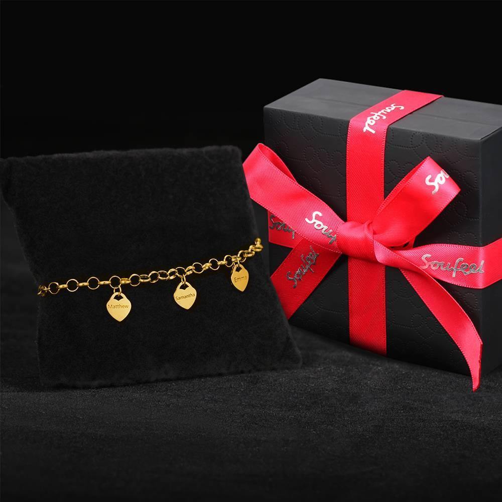 Engraved Bracelet, Name Bracelet with Heart 14K Gold Plated