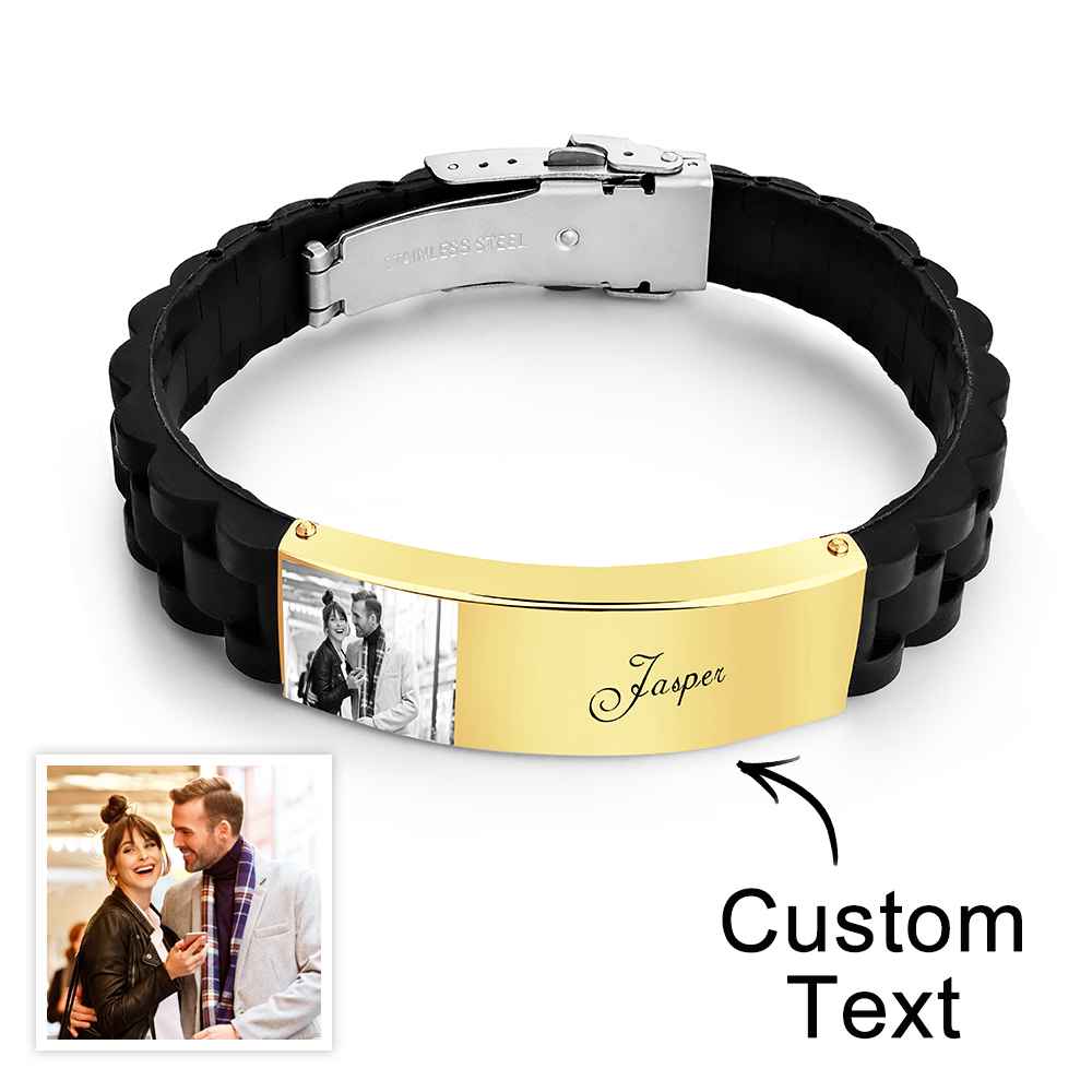 Custom Photo Silicone Bracelet Engraved Vintage Wide Bracelet For Men