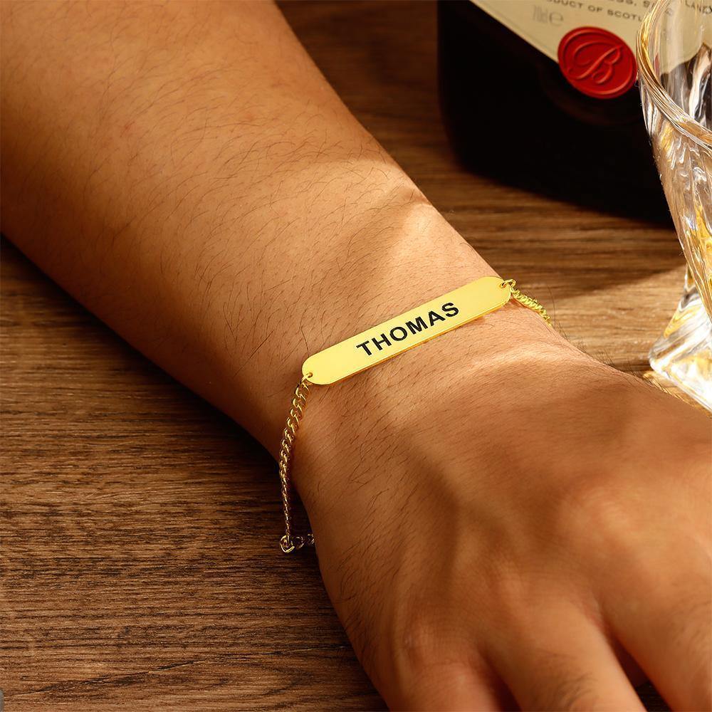 Bracelet Thick Chain Engraved Bracelet Custom Name Bracelet Gift for Father Men's 14k Gold Plated