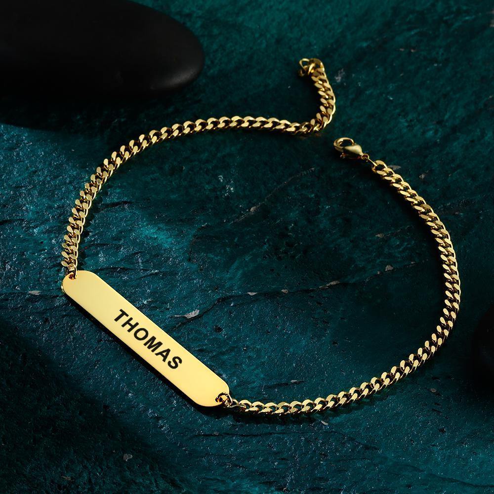 Bracelet Thick Chain Engraved Bracelet Custom Name Bracelet Gift for Father Men's 14k Gold Plated