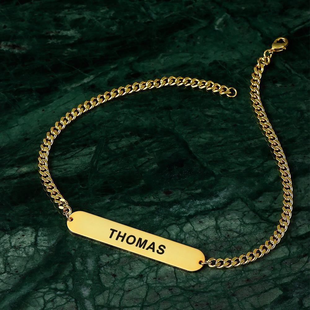 Bracelet Thick Chain Engraved Bracelet Custom Name Bracelet Gift for Father Men's 14k Gold Plated