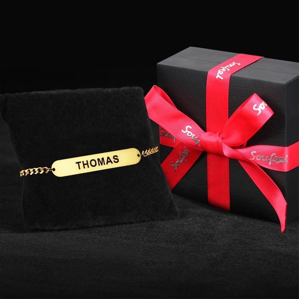 Men's Bracelet Thick Chain Engraved Bracelet Custom Name Bracelet Gift for Father - Silver