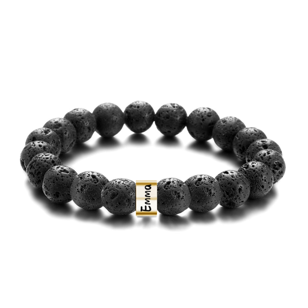 Personalized Name Black Lava Stone Bead Bracelet Gift for Men Husband Father Grandfather