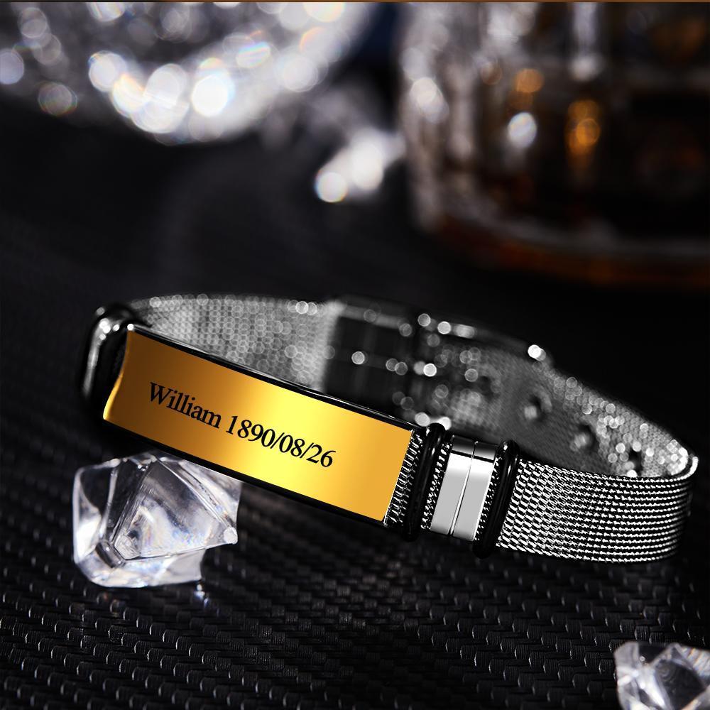 Custom Engraved Bracelet Men's Bracelet Stainless Steel for Father Golden