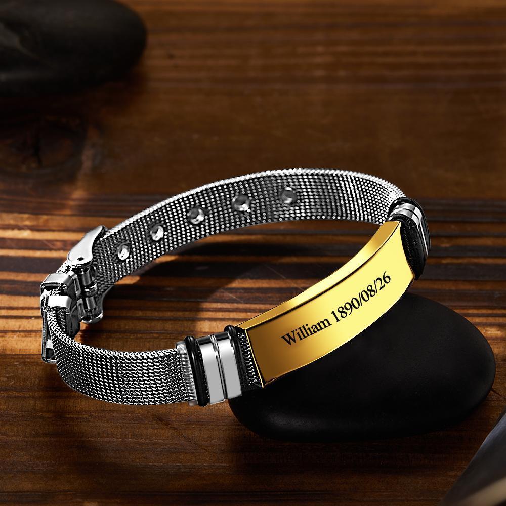 Custom Engraved Bracelet Men's Bracelet Stainless Steel for Father Golden