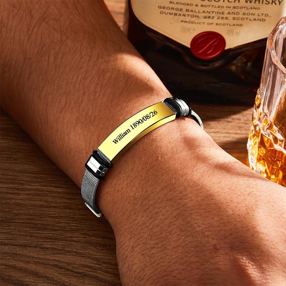 Custom Engraved Bracelet Men's Bracelet Stainless Steel for Father Golden