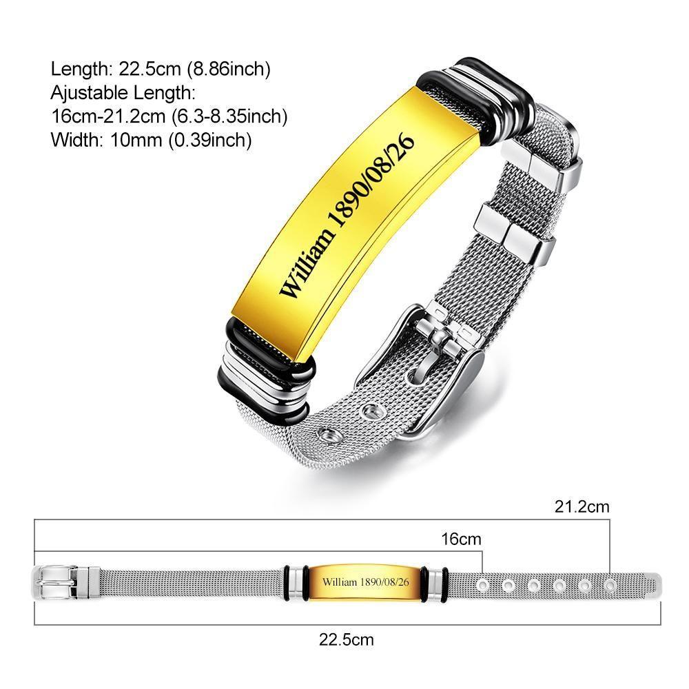 Custom Engraved Bracelet Men's Bracelet Stainless Steel for Father Golden