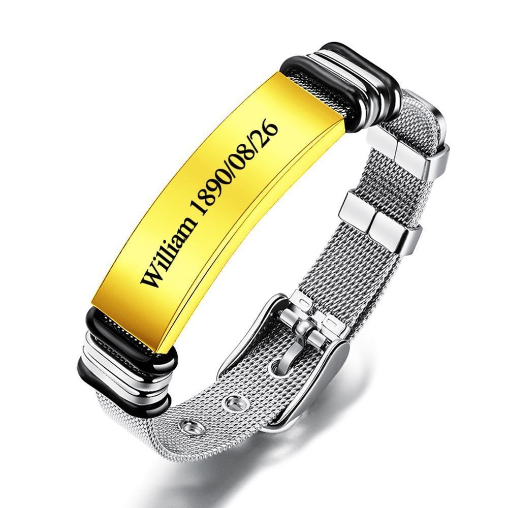 Custom Engraved Bracelet Men's Bracelet Stainless Steel for Father Golden