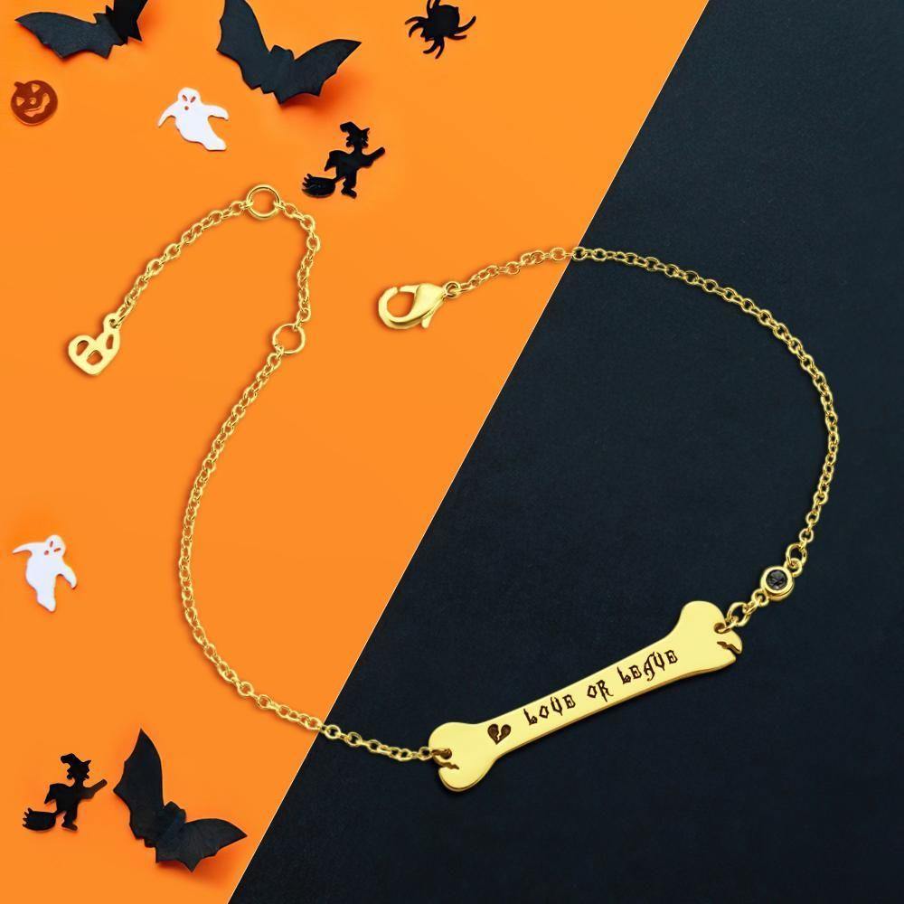 Custom Bracelet Gifts Bone Bar Bracelet with Broken Heart Memorial Gifts 14k Gold Plated