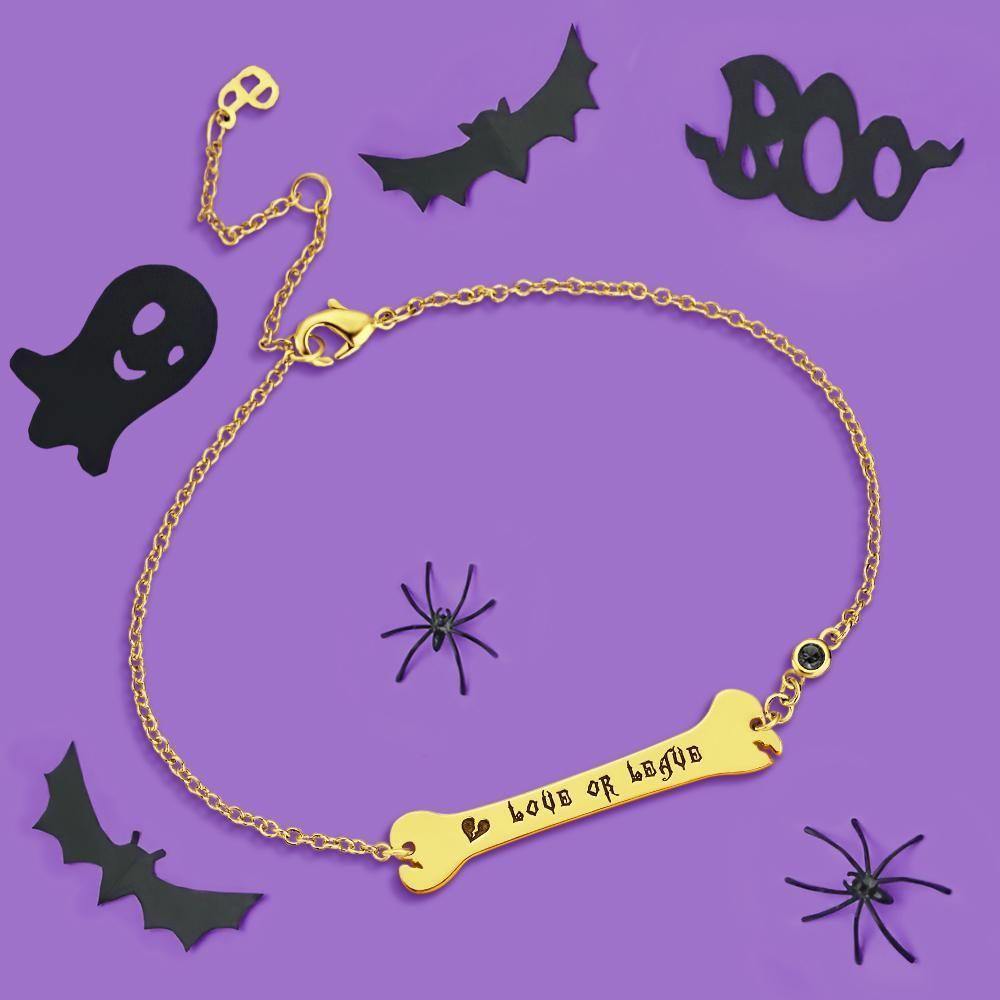 Custom Bracelet Gifts Bone Bar Bracelet with Broken Heart Memorial Gifts 14k Gold Plated