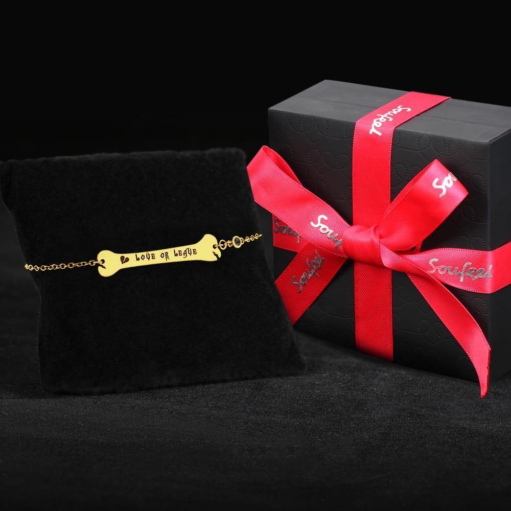 Custom Bracelet Gifts Bone Bar Bracelet with Broken Heart Memorial Gifts 14k Gold Plated