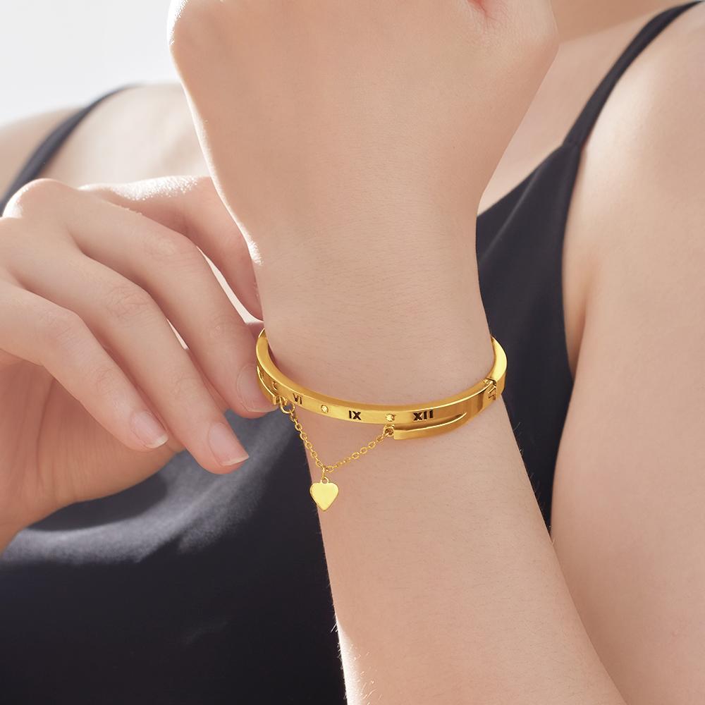 Custom Engraved Bracelet with Heart Numeral Bracelet for Lovers