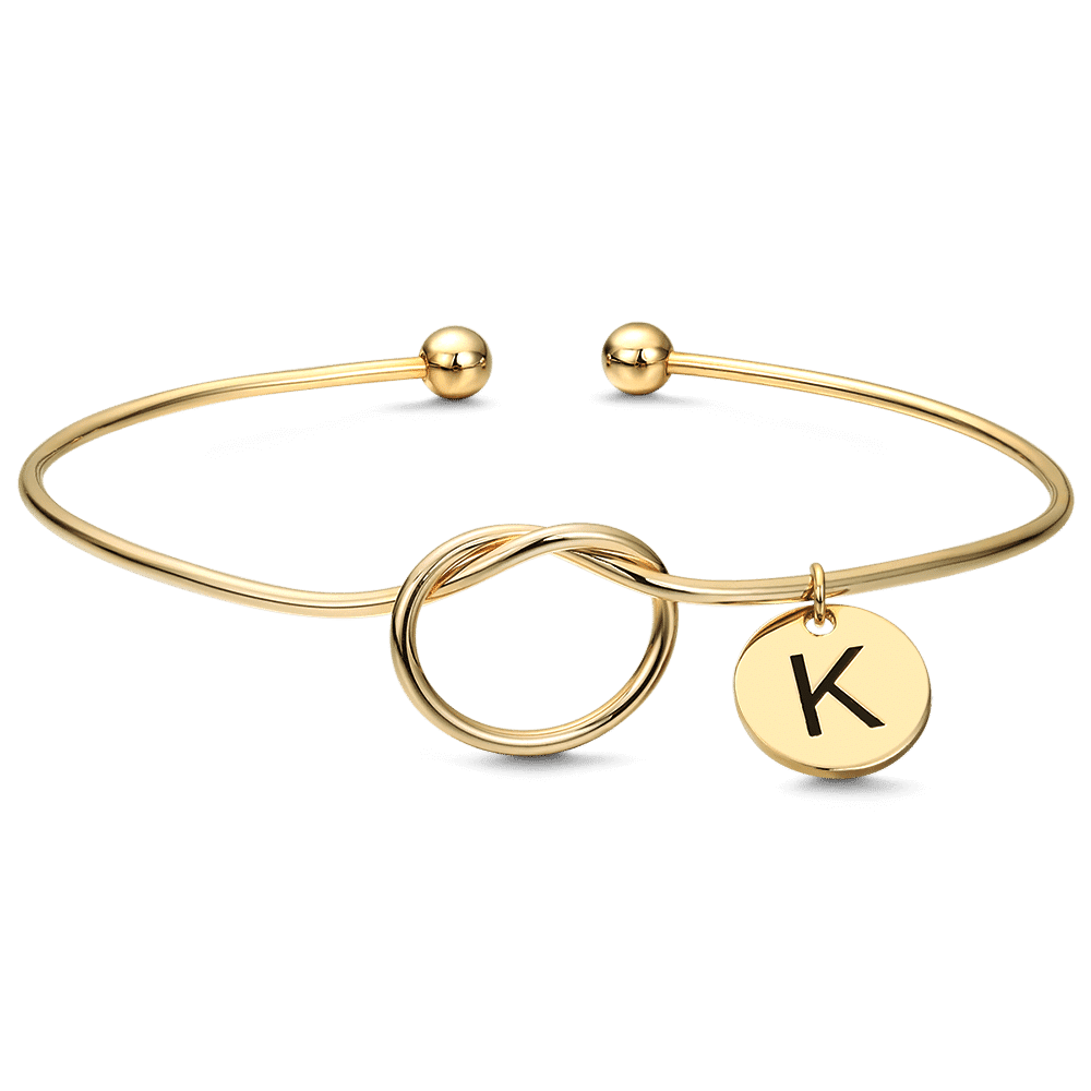 Engraved Initial Name Bangle 14k Gold Plated