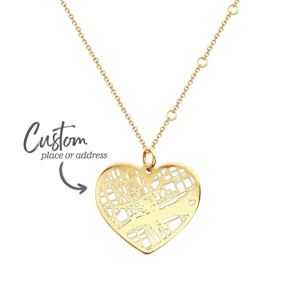 Custom Heart Map Necklace Optional Location Necklace Gemstone Necklace Gift for Her Anniversary Gift Romantic Gift
