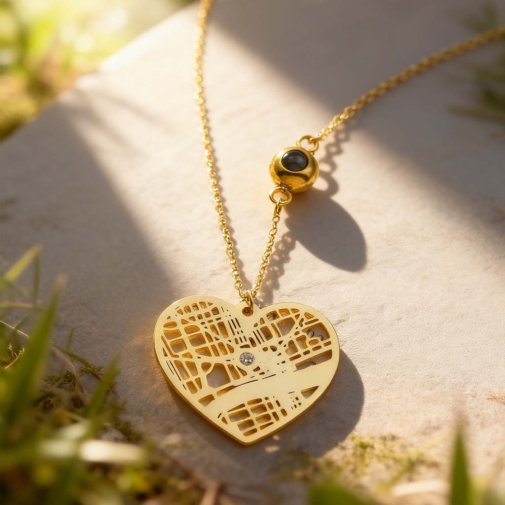 Custom Heart Map Necklace Optional Location Necklace Gemstone Necklace Gift for Her Anniversary Gift Romantic Gift