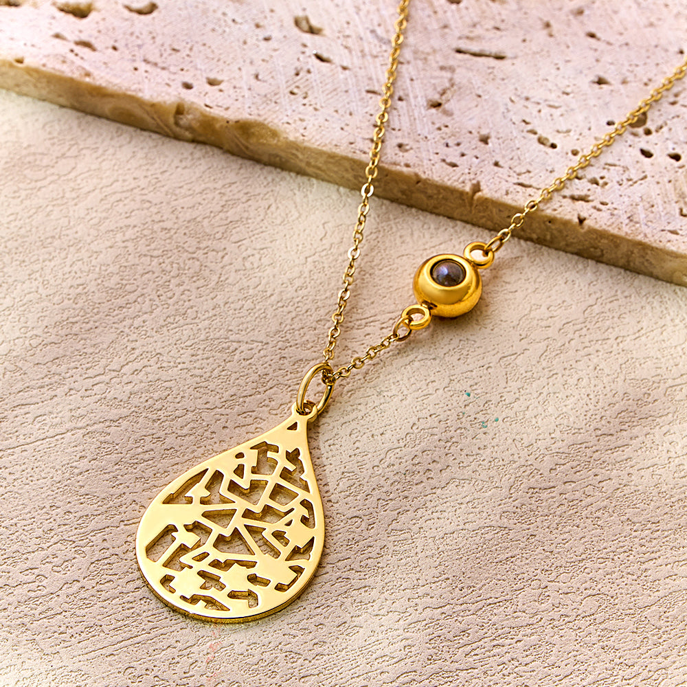 Custom Photo projection Necklace Cherished Spot Map Necklace Gemstone Necklace Gift for Her Anniversary Gift
