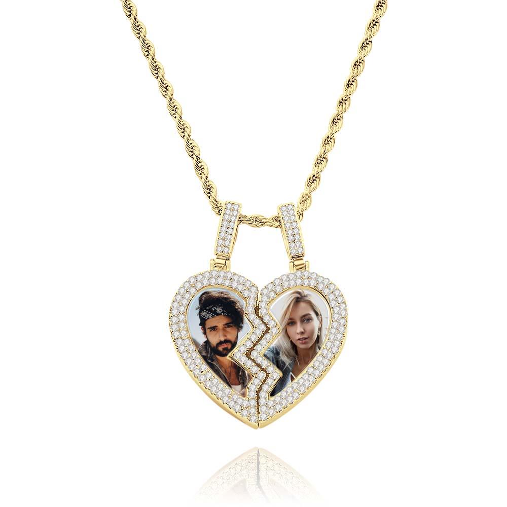 "Broken Heart" Magnetic Frame Necklace with Dual Photo Pendant