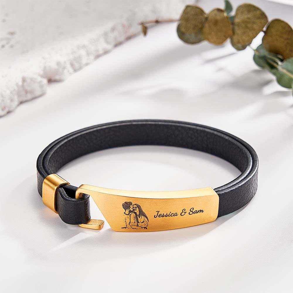 Custom Photo Leather Bracelet With Text Simple Retro Bracelet Gift For Men