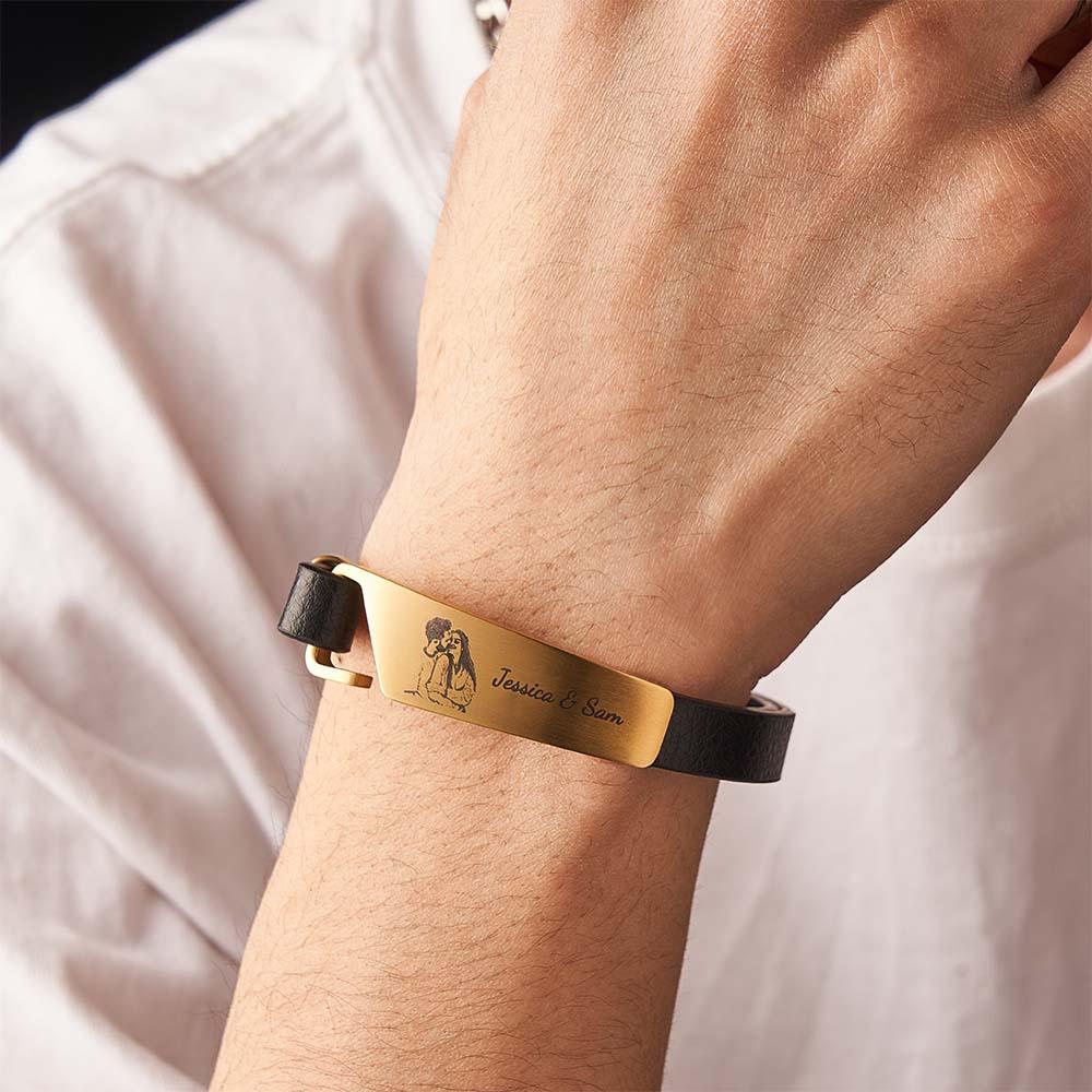 Custom Photo Leather Bracelet With Text Simple Retro Bracelet Gift For Men