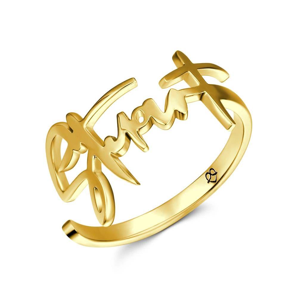 Name Ring, Personalized Handwriting Ring Special Gift 14k Gold Plated - Golden