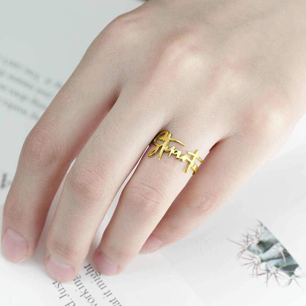 Name Ring, Personalized Handwriting Ring Special Gift 14k Gold Plated - Golden