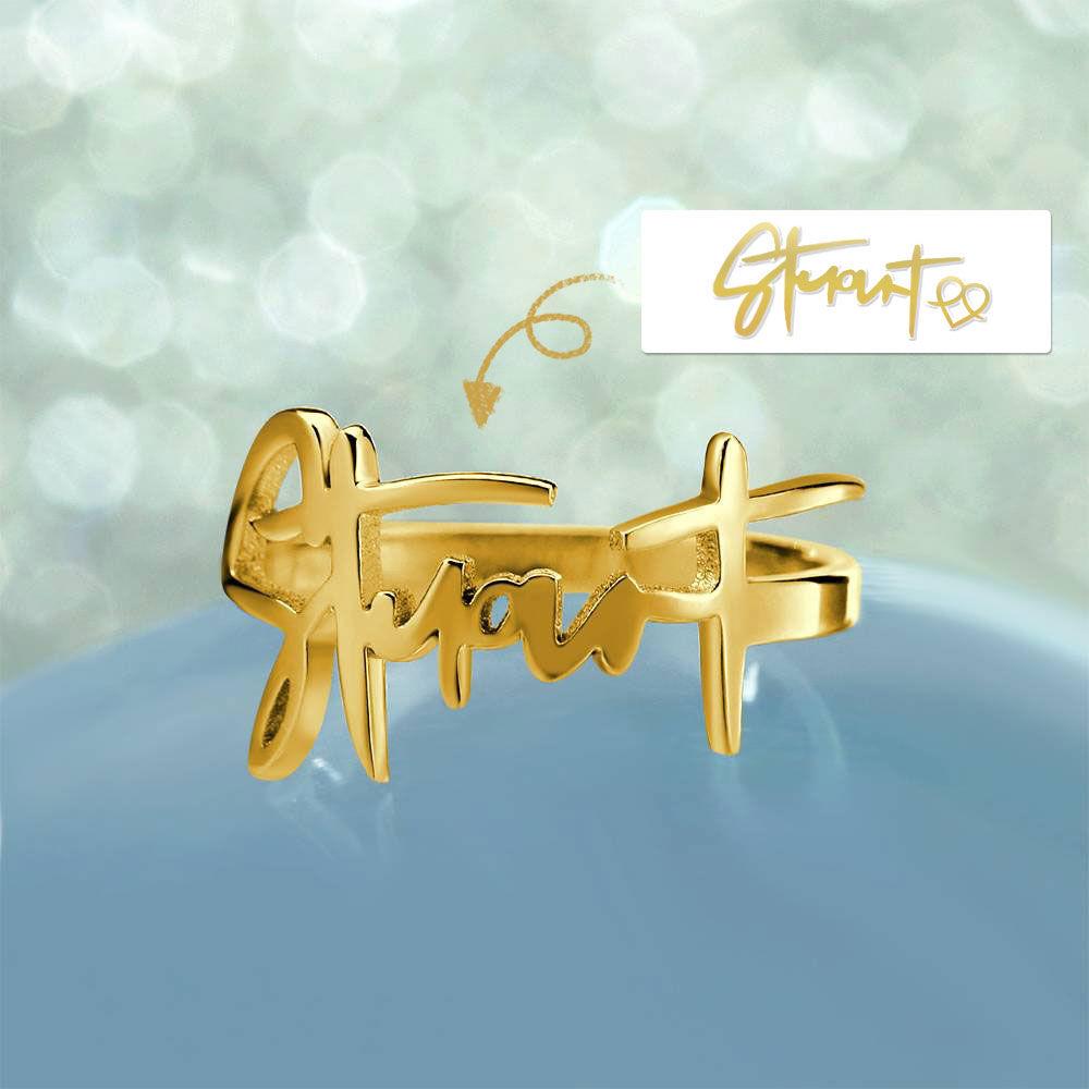 Name Ring, Personalized Handwriting Ring Special Gift 14k Gold Plated - Golden