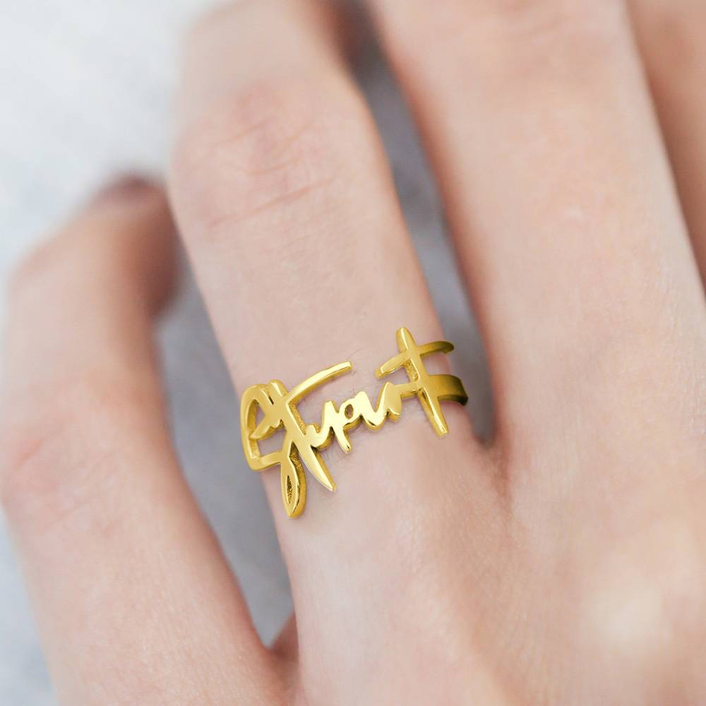 Name Ring, Personalized Handwriting Ring Special Gift Platinum Plated - Silver