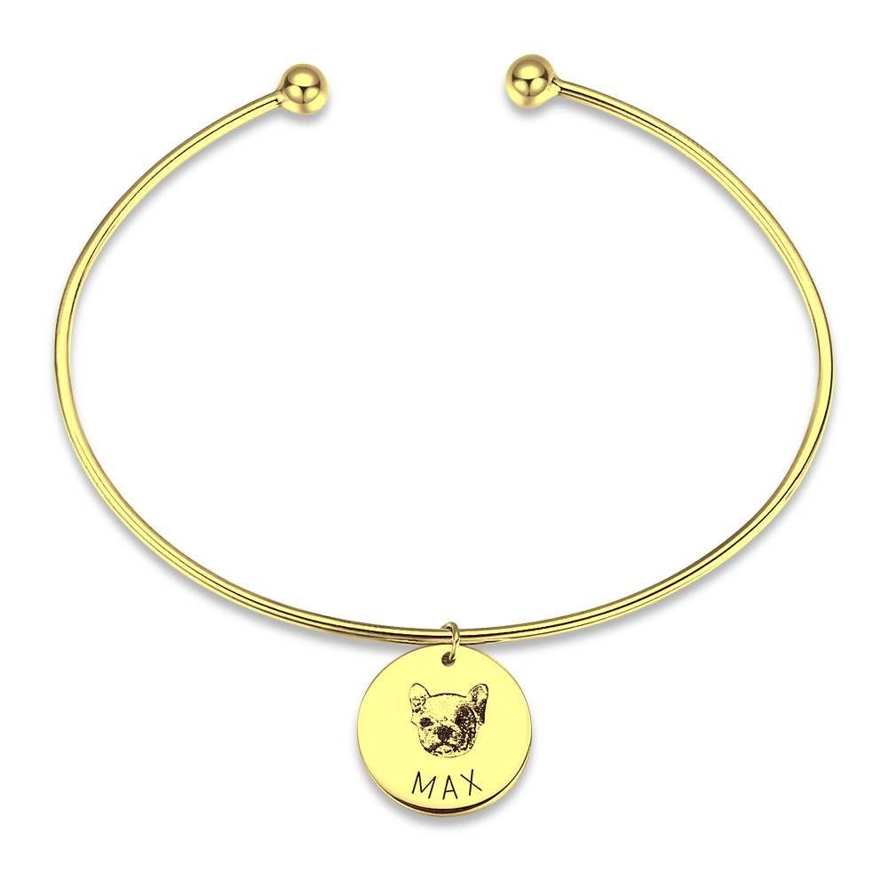 Photo Portrait Bangle with Engraving Round Shape, Custom Portrait Jewellery Rose Gold Plated