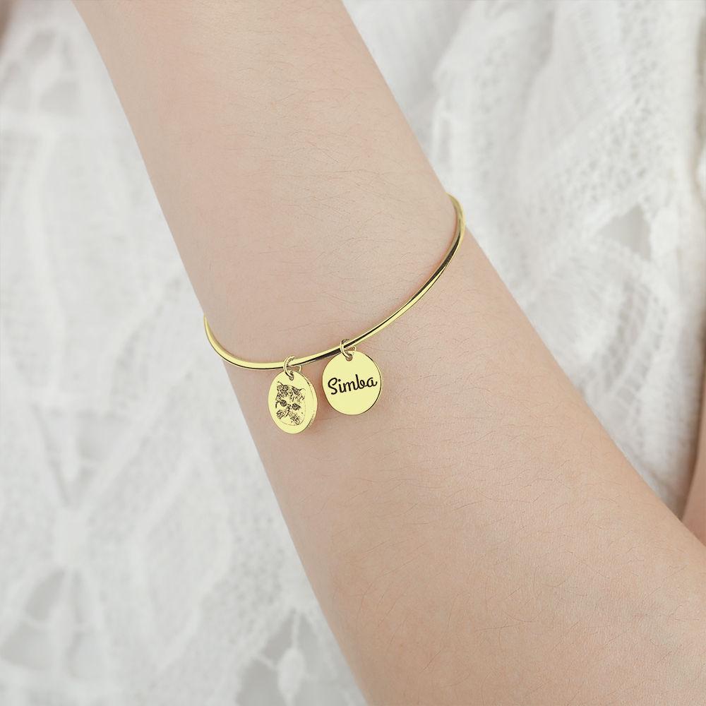 Photo Engraved Bracelet, Personalized Pet Portrait Bracelet 14K Gold Plated - Golden