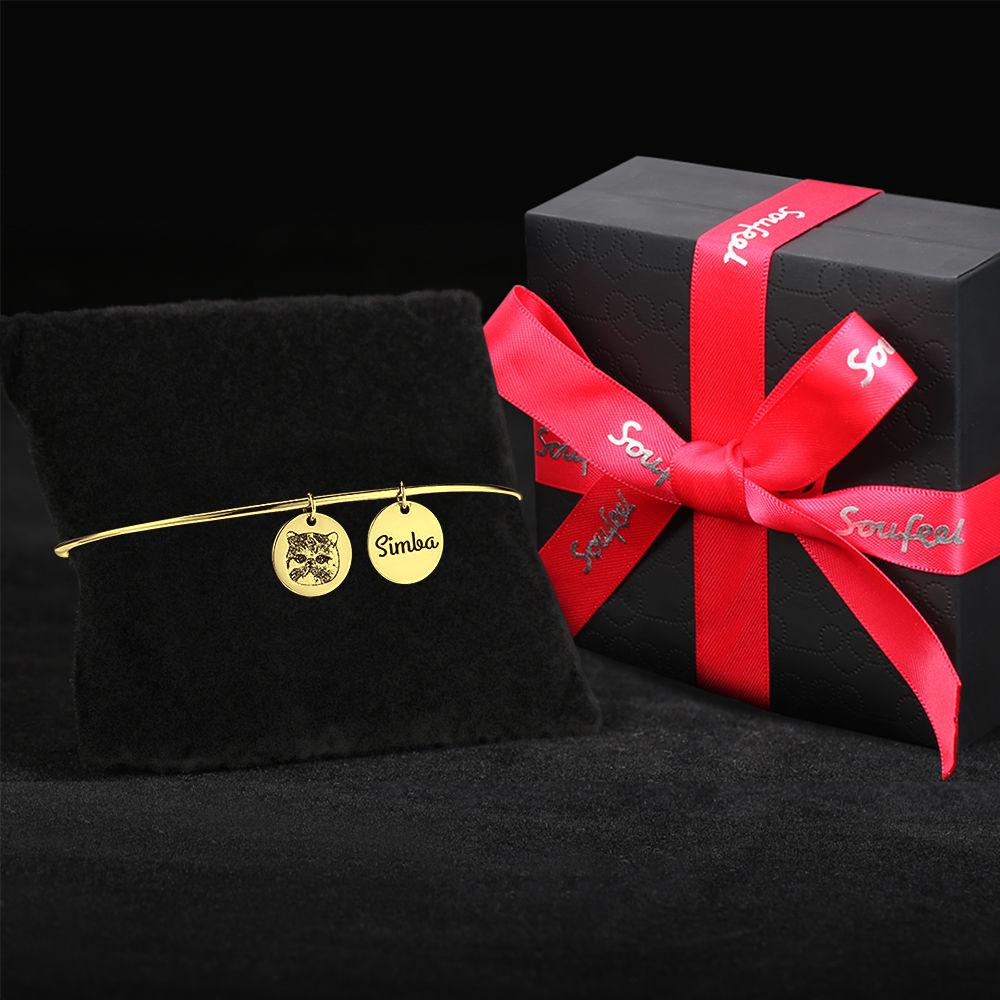 Photo Engraved Bracelet, Personalized Pet Portrait Bracelet 14K Gold Plated - Golden