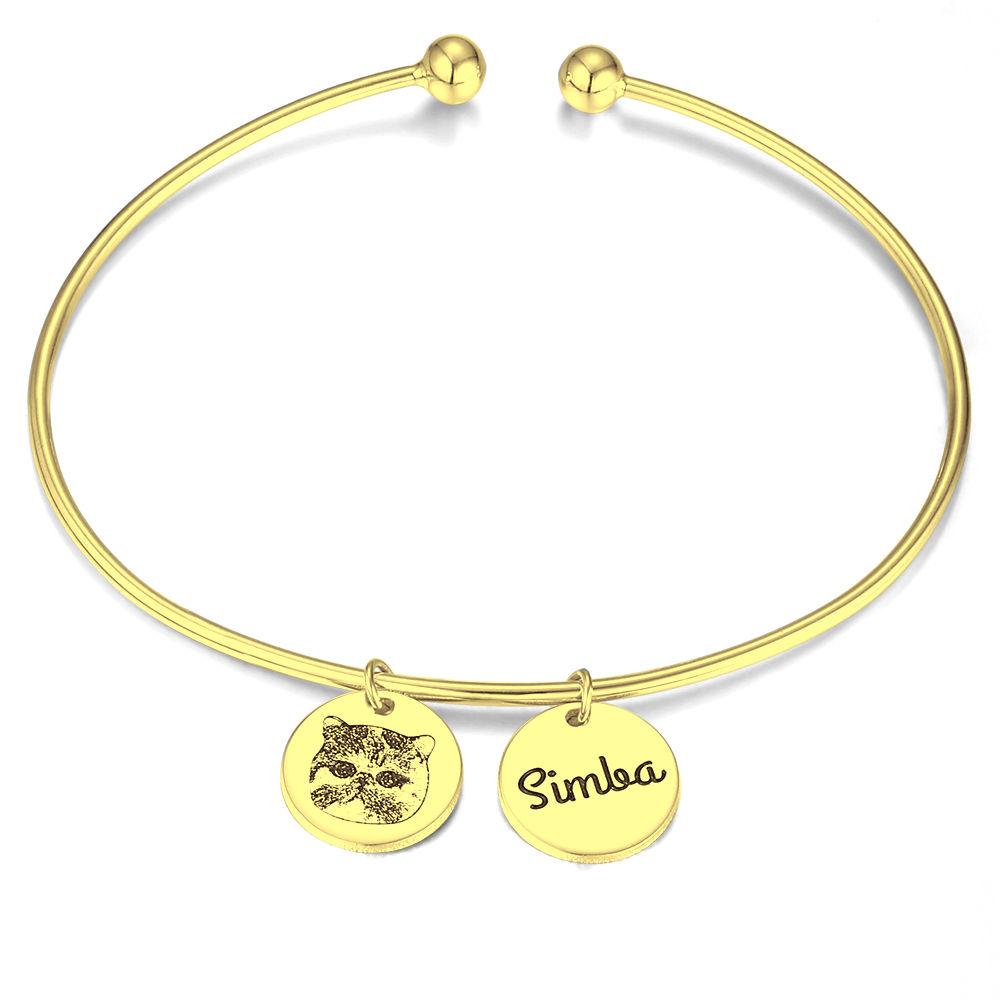 Photo Engraved Bracelet, Personalized Pet Portrait Bracelet 14K Gold Plated - Golden