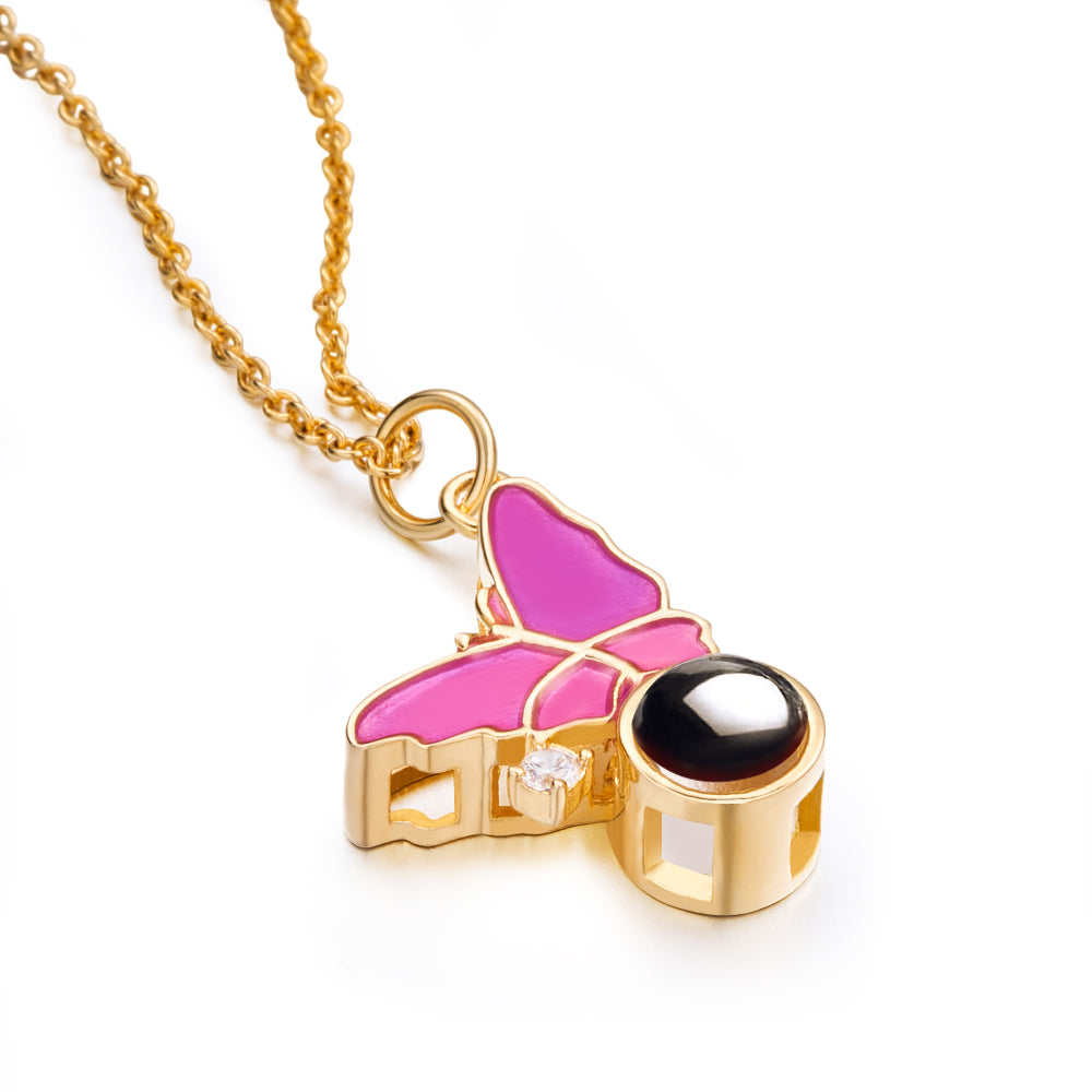 Butterfly Projection Necklace Personalized Picture Inside Pendant Keepsake Jewelry Trendy best Friend Gift
