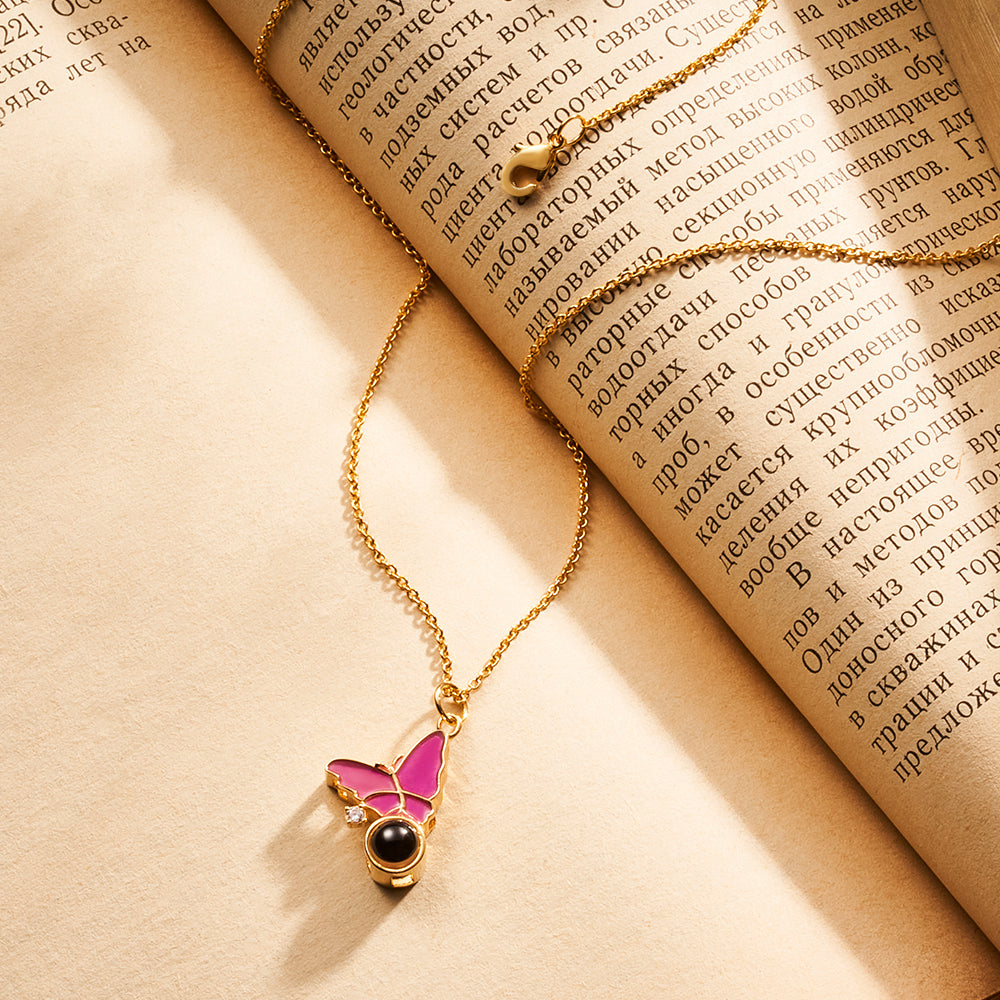 Butterfly Projection Necklace Personalized Picture Inside Pendant Keepsake Jewelry Trendy best Friend Gift