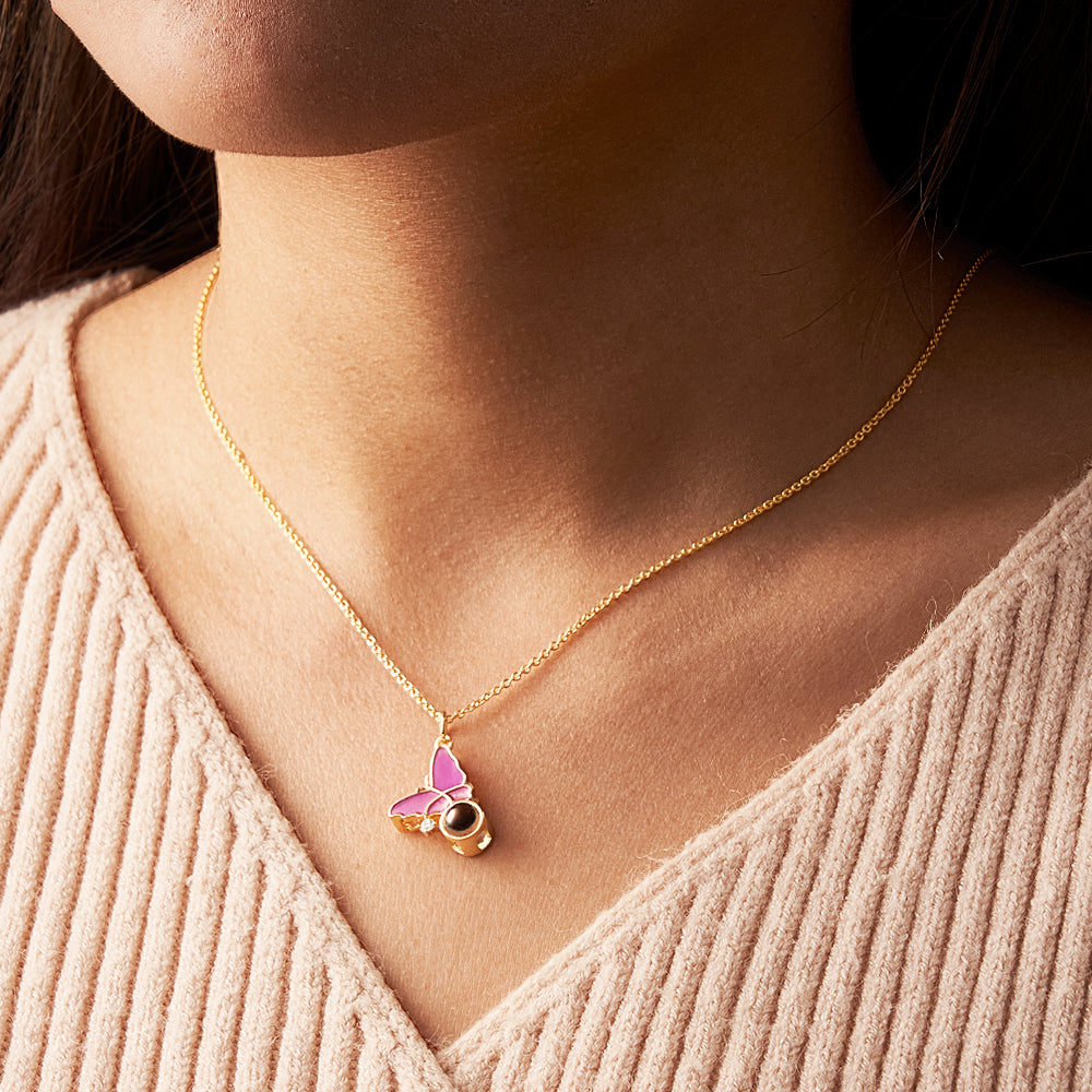 Butterfly Projection Necklace Personalized Picture Inside Pendant Keepsake Jewelry Trendy best Friend Gift