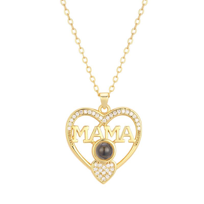 Personalized "MAMA" Heart Projection Necklace Custom Photo Jewelry for Her Mother's Day Gift