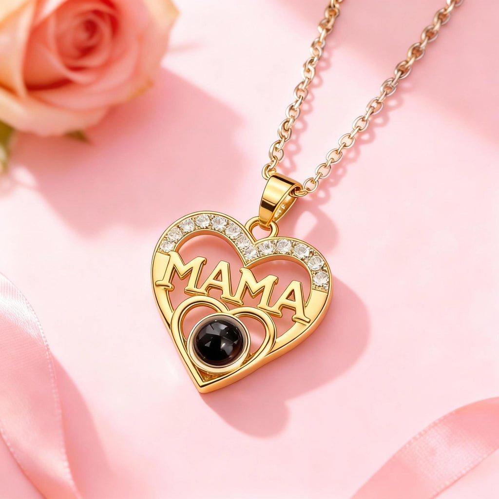 Personalized "MAMA" Heart Projection Necklace Custom Photo Jewelry for Her Mother's Day Gift