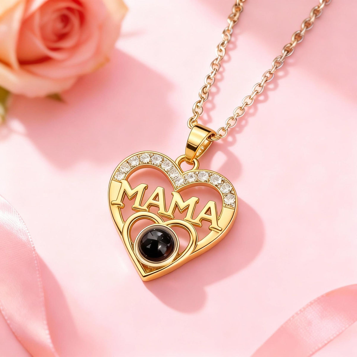 Personalized "MAMA" Heart Projection Necklace Custom Photo Jewelry for Her Mother's Day Gift