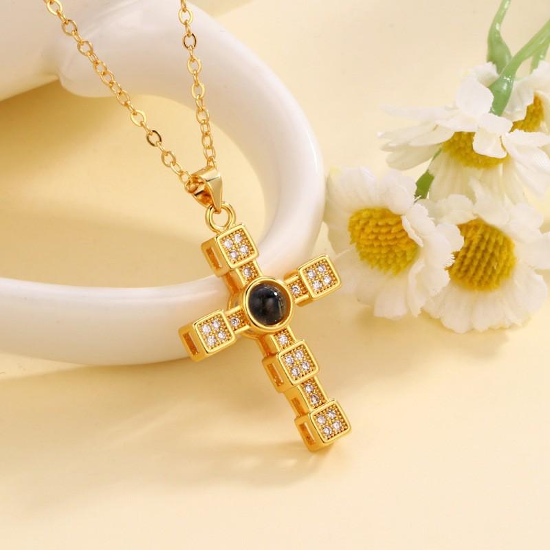 Custom Photo Projection Cross Necklace Personalized Memory Pendant Gift for Her