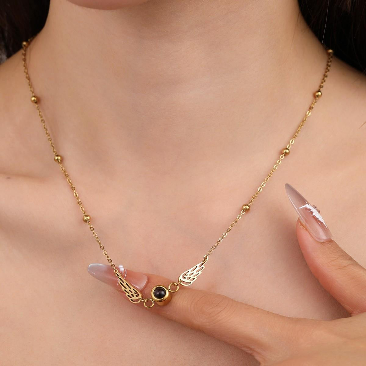 Personalized Photo Projection Necklace Custom Angel Wings Guardian Pendant Meaningful Gift