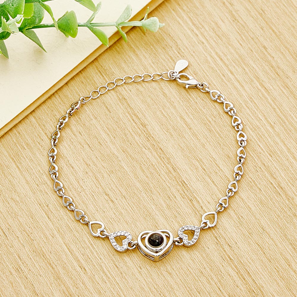 Custom Photo Projection Heart Link Bracelet Personalized Bracelet S925 Silver Picture Bracelet Personalized Photo Memorial Bracelet